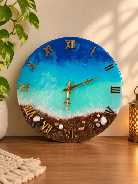 Handcrafted Ocean Theme Wall Clock - Luxury Epoxy Resin Art by Divine Poured