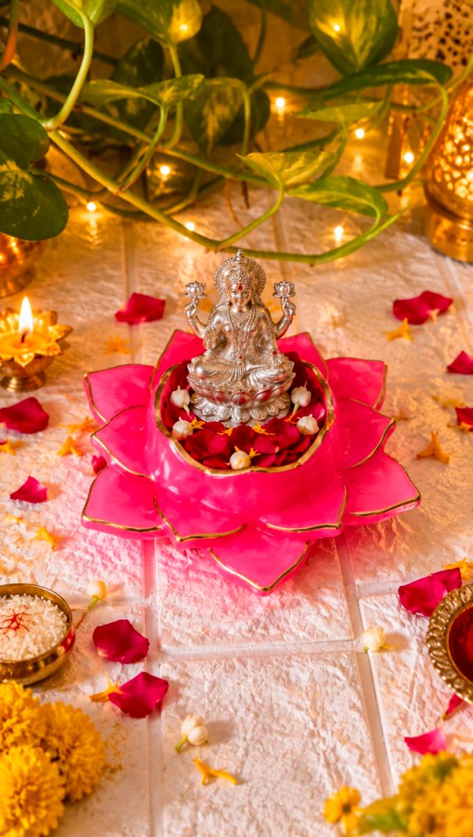 Handcrafted Pink Lotus Aasan For Lakshmi ji, Annapurna, Ganesh ji - Luxury Epoxy Resin Art by Divine Poured