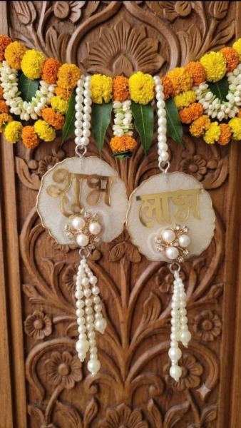 Handcrafted 2" Subh Labh Hanging piece - Luxury Epoxy Resin Art by Divine Poured