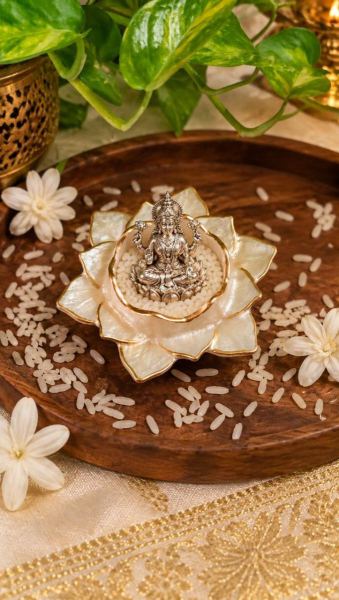 Handcrafted White Lotus Aasan For Laxmi ji,Ganesh ji ,Maa Annapurna - Luxury Epoxy Resin Art by Divine Poured